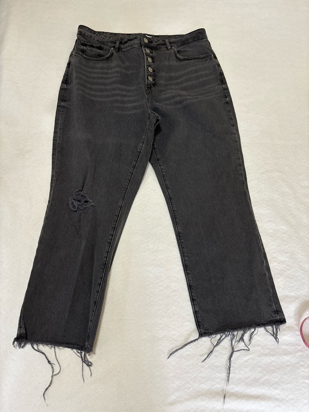 LOFT Black Cropped Button-Fly Jeans